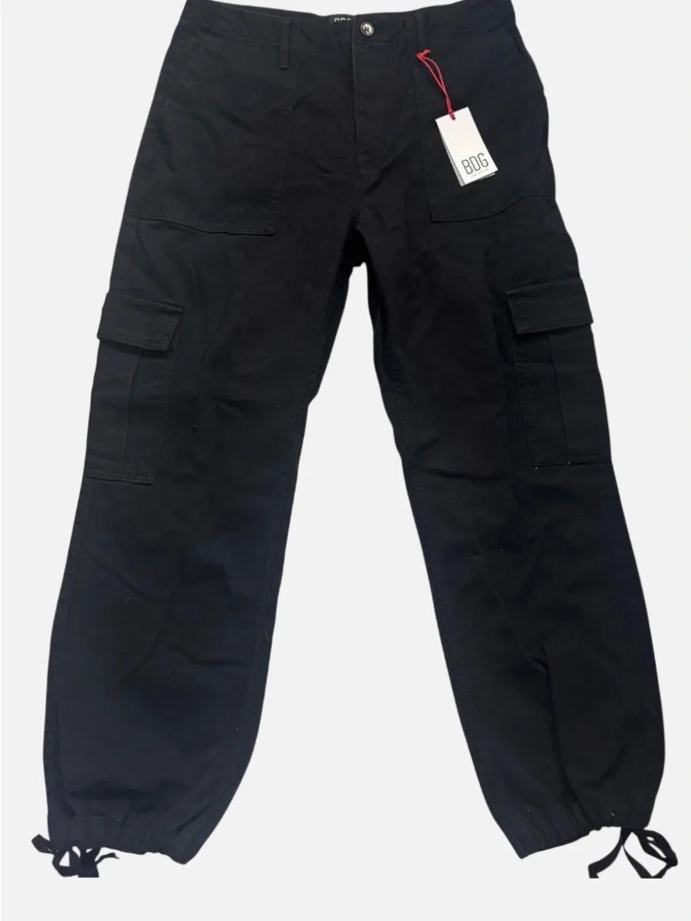 Urban Outfitters Black Men's Cargo Pants with Drawstring Cuffs
